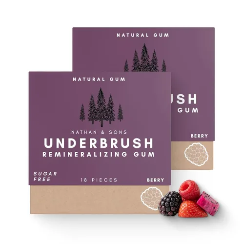Underbrush Berry Goma de mascar remineralizante, goma de xilitol sin azúcar con hidroxiapatita, apoya el aliento fresco y la salud bucal, base de