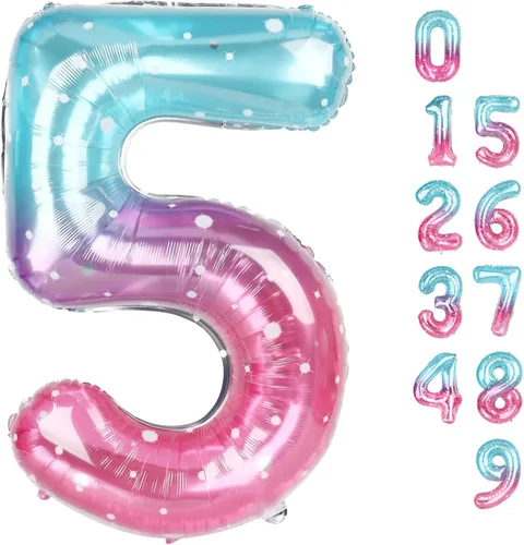 Miniatura 314 de Globos de números de 5 globos de 40 pulgadas, decoraciones de cumpleaños azules para niños y niñas, globos de números azul marino grandes