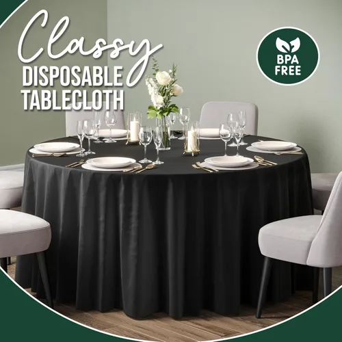Miniatura 3 de Party Solids Paquete de 6, manteles de plástico color negro, mantel redondo desechable de 120 pulgadas para fiestas, mantel redondo, manteles