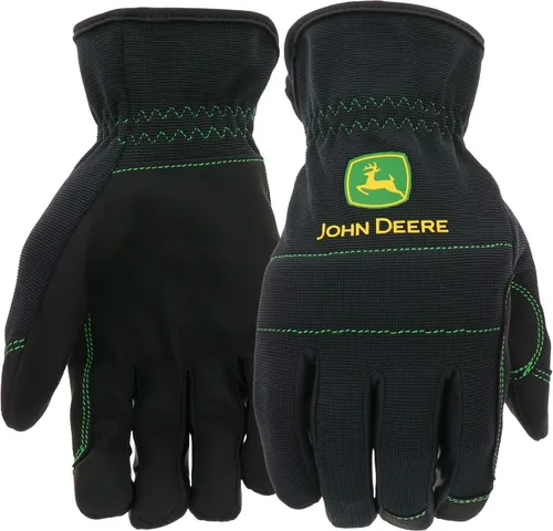 John Deere JD86021-XL - Palma de cuero sintético para hombre, alta destreza, resistente a la abrasión, nudillos acolchados, negro, XL