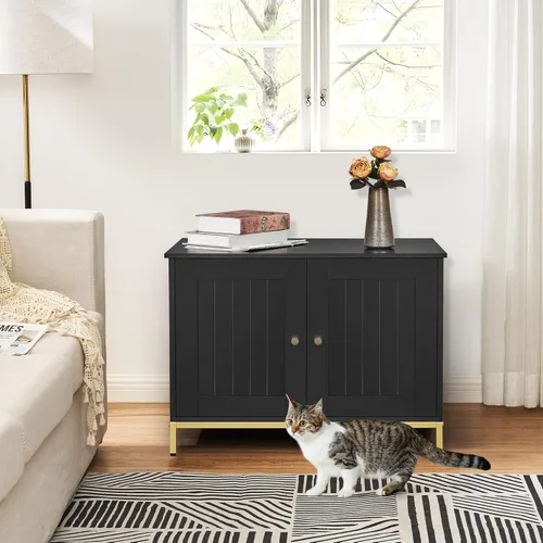 Miniatura 8 de Homhedy Gabinete para Caja de Arena para Gatos, Muebles de Baño para Gatos con Marco de Metal, Casa para Mascotas, Se Adapta a la Mayoría de Cajas