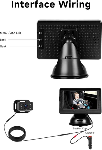 Miniatura 7 de VECHTEL Cámara de coche para bebé HD con orientación trasera para bebé con monitor de 4.3 pulgadas, visión nocturna IR, gran angular, fácil