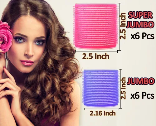 Miniatura 6 de Juego de rodillos de pelo jumbo, 12 rizadores de peluquería de salón de belleza, rodillos grandes jumbo para cabello largo y corto, peinado rizado