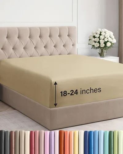 Miniatura 35 de Sábana bajera ajustable extra profunda tamaño completo – Sábana bajera individual de lujo para hotel únicamente – Se adapta fácilmente a colchones