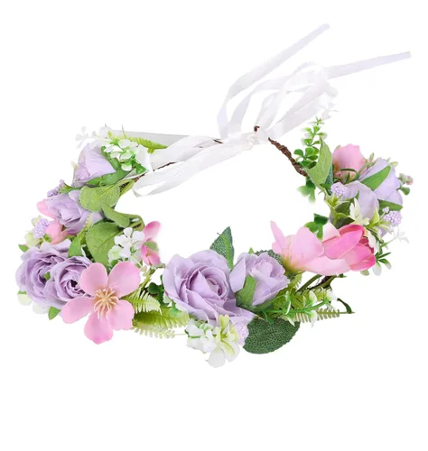 Miniatura 15 de Corona de flores de rosas para novia, diadema floral para el cabello, diadema de flores, halo bohemio con cinta, boda, fiesta, festival, fotos