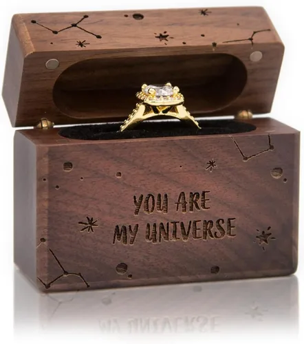 Miniatura 29 de MUUJEE Grow Old With Me Engraved Wooden Ring Box, Slim Engagement Proposal Ring Holder, Wedding Ceremony Ring Bearer Box, Fiance Gift Ideas