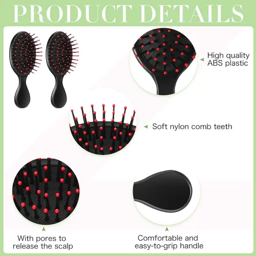 Miniatura 5 de Paquete de 12 peines de cepillo para cabello pequeño y húmedo, 6 mini cepillos desenredantes, cepillo desenredante para el cabello de viaje, 6 Negro