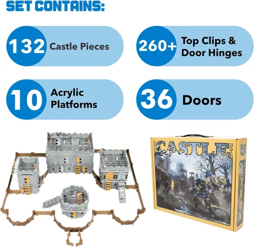 Miniatura 3 de Dirt Cheap Dungeons Baron Castle Set – Kit modular de 451 piezas de mega-fortaleza – 53 pies de paredes lineales para cuadrícula de 1 pulgada TTRPG