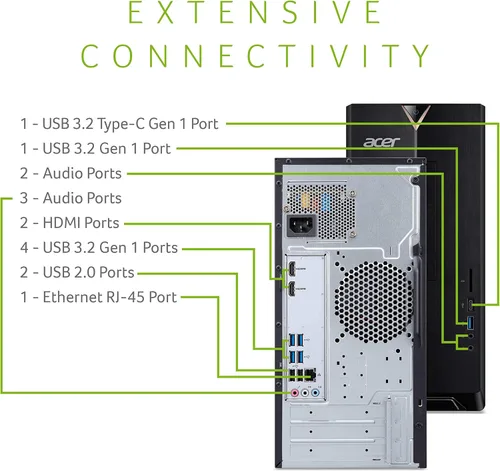 Miniatura 4 de Acer Aspire TC-895-UA91 - Procesador de 4 núcleos Intel Core i3-10100 de 10ª generación, DDR4 de 8 GB a 2666 MHz, SSD NVMe M.2 de 512 GB, DVD 8X