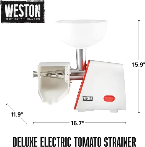 Miniatura 9 de Weston Deluxe - Colador eléctrico para tomates, molinillo de alimentos, salsas para salsa, frutas, manzanas, bayas, 4 cuartos de galón (82-0250-W)