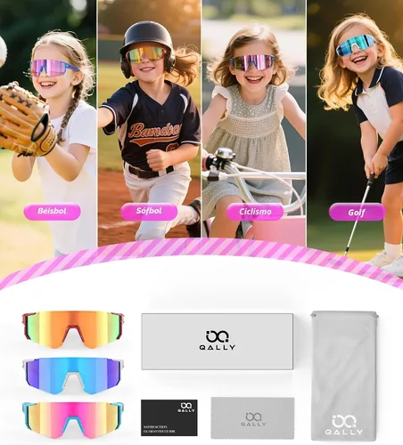 Miniatura 6 de Gafas de sol para niños jóvenes béisbol sóftbol gafas de sol para niñas niños de 4-14 años protección UV deportes niños paquete de 3