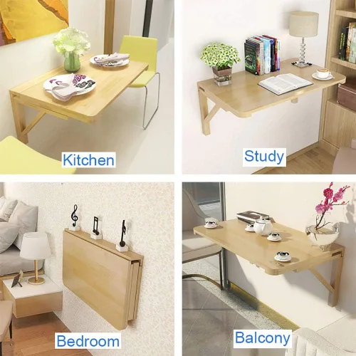 Miniatura 5 de MM MELISEN Escritorio plegable de madera, mesa plegable de montaje en pared natural de 29.5 x 19.6 pulgadas para espacios pequeños. Perfecto como un