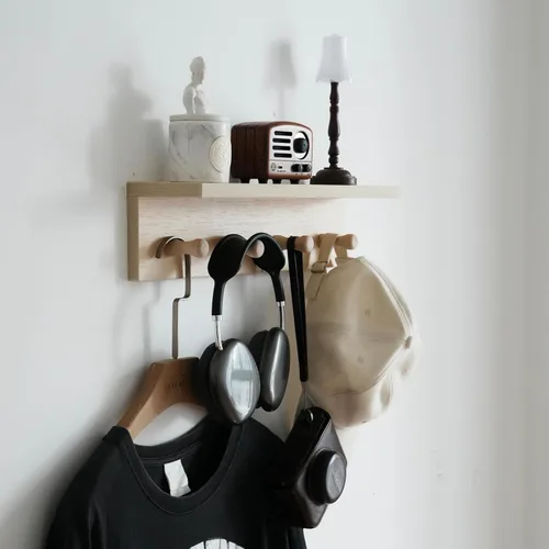 Miniatura 20 de Perchero de entrada, ganchos para abrigos, gancho de madera montado en la pared, los estantes montados en la pared son muy adecuados