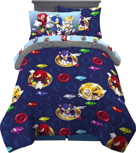Franco - Juego de edredón y sábanas infantiles supersuaves con funda, 5 piezas, tamaño individual, Sonic The Hedgehog, Anime Sonic el erizo