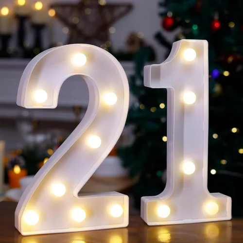 Miniatura 17 de Letras iluminadas para decoración de feliz cumpleaños, números LED alimentados por batería, letrero de número de marquesina para fiesta