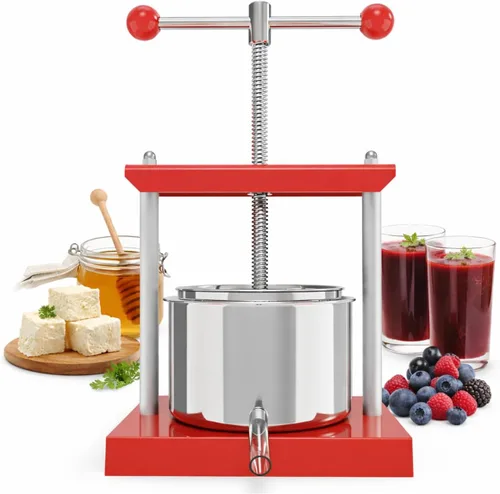 Prensa de vino manual con asa superior EJWOX 0.53 galones - Prensa de acero inoxidable para frutas y hierbas para jugo, sidra, tintura Rojo