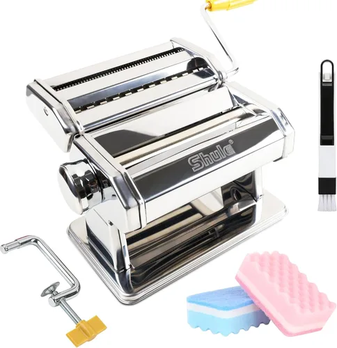 Miniatura 10 de Máquina para hacer pasta con 7 ajustes de grosor ajustables, máquina manual de fideos de acero inoxidable, rodillo de pasta y cortadores con mango