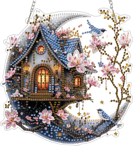 Miniatura 14 de EOBROMD Kits de arte colgante de diamantes para adultos, atrapasoles de animales de pájaros, pintura de arte de diamante, kits de diamantes
