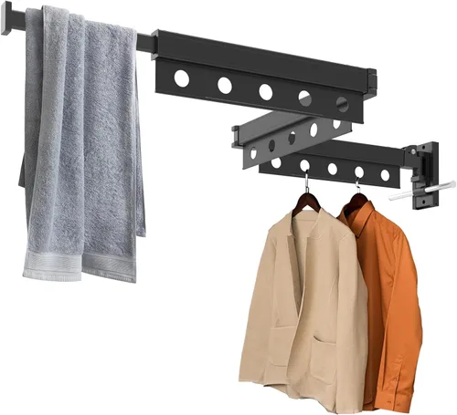 Tendedero para ropa montado en la pared, plegable de varios niveles, ahorro de espacio, para interiores y exteriores, retráctil, plegable, color