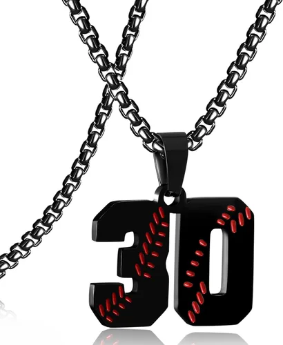Miniatura 118 de SKQIR Colgante de número de jersey de béisbol para hombres y niños - Cadena de acero inoxidable para atletas - Negro