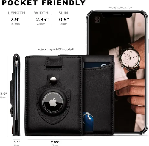 Miniatura 81 de SERMAN BRANDS - Billetera sencilla de cuero genuino con bloqueo RFID para hombre, billetera delgada con bolsillo frontal y clip para dinero
