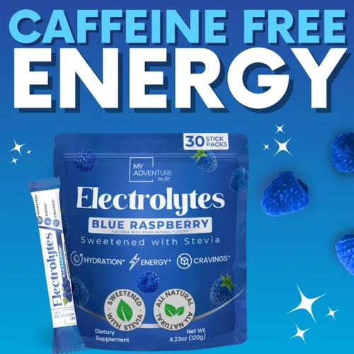 Miniatura 7 de Bolsas de Polvo de Electrolitos Cero Azúcar Sabor Frambuesa Azul (Paquete de 30) - Ingredientes Completamente Naturales, Energía Libre de Cafeína