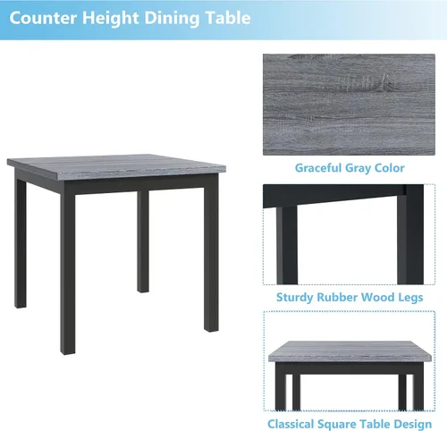 Miniatura 4 de Elegante juego de mesa de comedor, juego de comedor cuadrado de 5 piezas con altura de mostrador con 4 sillas tapizadas de respaldo alto, diseño