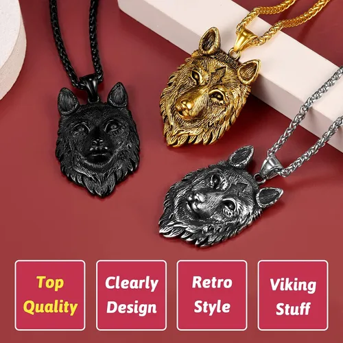 Miniatura 6 de FaithHeart Collar con colgante de lobo vikingo nórdico para hombres y mujeres, acero inoxidable, chapado en oro de 18 quilates, joyería con embalaje