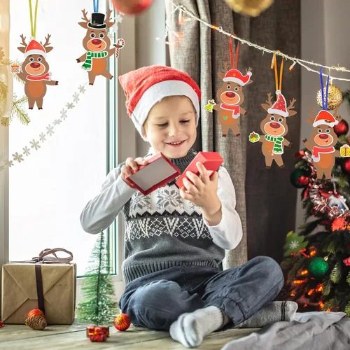 Miniatura 5 de Fennoral Paquete de 12 manualidades de renos para niños Haz tus propios stickers de espuma de reno Adorno DIY Artes y manualidades de Navidad