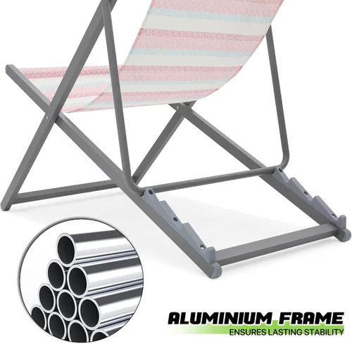 Miniatura 7 de Magshion Juego de 2 sillas plegables de playa, diseño reclinable ajustable de 4 niveles, marco de aluminio ligero, silla portátil al aire libre