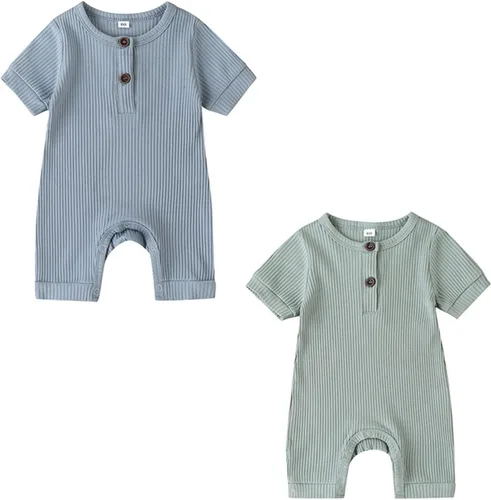 Miniatura 72 de Mameluco unisex de manga corta para bebé recién nacido, con botones, de una pieza, ropa de color sólido