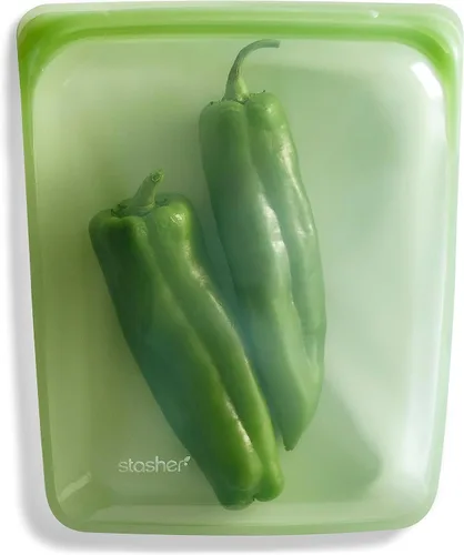 Miniatura 17 de Bolsa de almacenamiento de alimentos reutilizable de silicona premium Stasher de medio galón, color negro, apta para microondas, sous vide