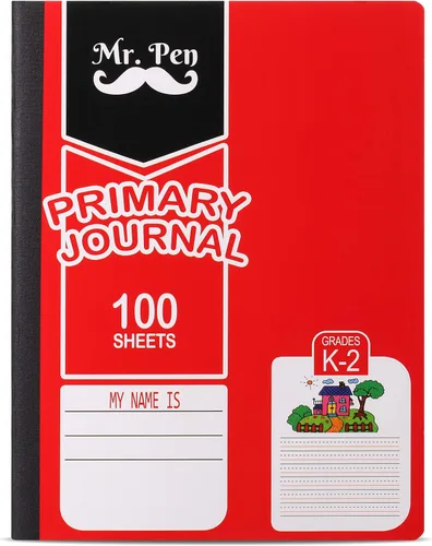 Mr. Pen - Diario principal, medio rayado, 9.75 x 7.5 pulgadas, 100 hojas, diario primario media página a rayas, cuadernos de media composición,