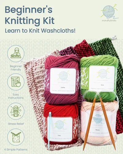 Miniatura 2 de mindfulknits - Kit de tejido de toalla para principiantes - Incluye hilo de tejer 100% algodón + agujas de tejer circulares y aguja de hilo
