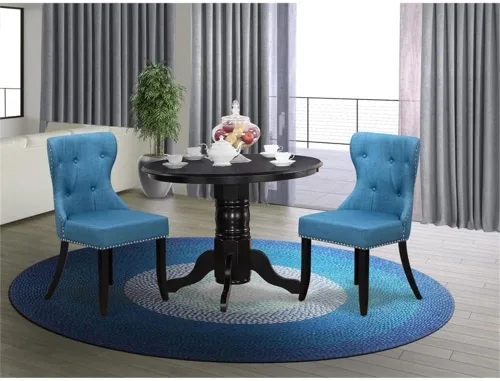 Miniatura 2 de East West Furniture SHSI3-BLK-21 Juego de mesa de cocina de 3 piezas para espacios pequeños contiene una mesa de comedor redonda con pedestal y 2