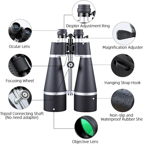 Miniatura 7 de Prismáticos de 30-260 x 80 para adultos de alta potencia, binoculares con trípode y correas para observar estrellas, observación de aves, viajes