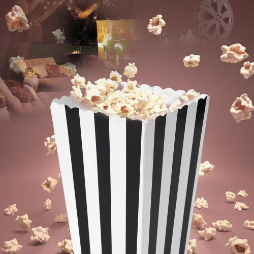 Miniatura 2 de Tvoip 36 unids/lote de cajas de palomitas de maíz coloridas para dulces, alimentos y chocolate, bodas, cumpleaños y películas (negro)