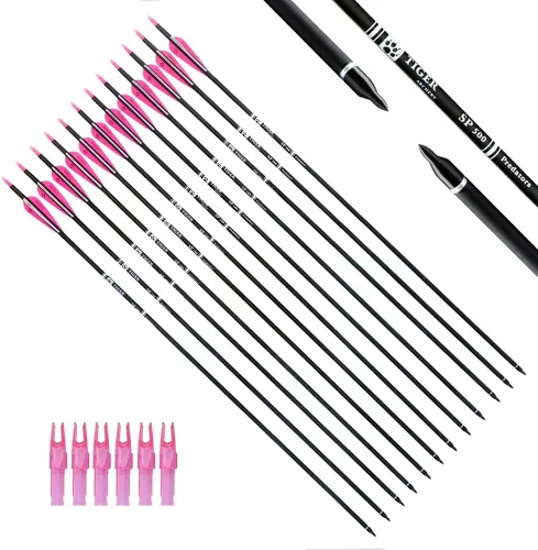 Miniatura 10 de TIGER ARCHERY - Flecha de carbono de 30 pulgadas con puntas extraíbles para arco compuesto y recurvo (paquete de 12 unidades)