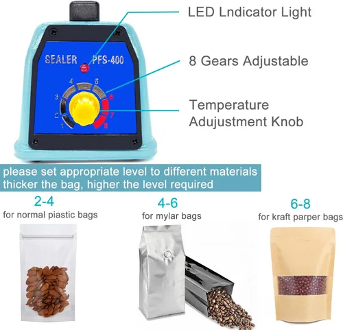 Miniatura 7 de Sellador térmico de 16 pulgadas para bolsas de plástico, sellador térmico de bolsas de plástico de metal, sellador térmico de bolsas de mylar, Azul