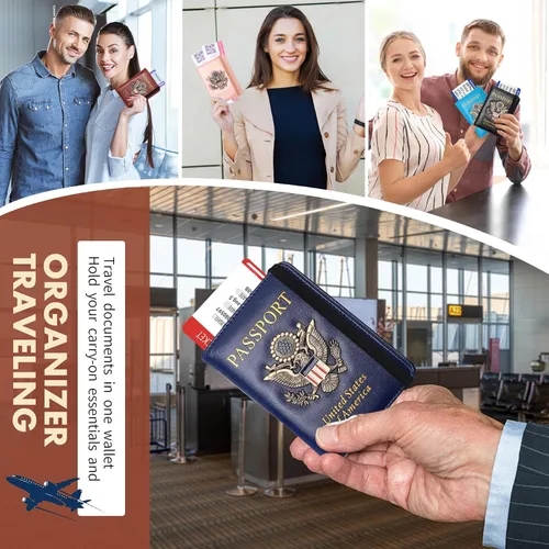 Miniatura 3 de Funda para pasaporte, cartera de viaje con bloqueo RFID, carteras para pasaporte, organización de pasaporte familiar, funda personalizada