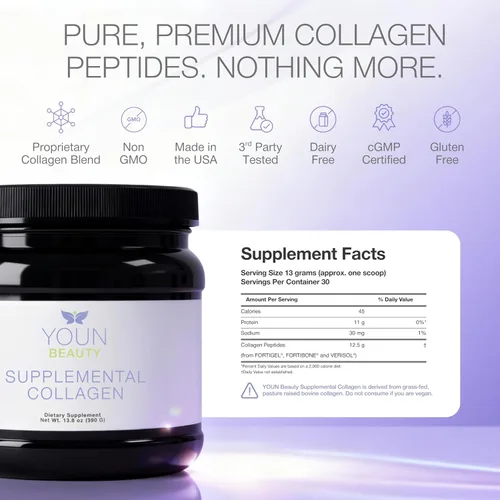 Miniatura 7 de YOUN Beauty Polvo de colágeno suplementario por el cirujano plástico holístico, Dr. Anthony Youn, 30 porciones (sin sabor), péptidos multicolágeno