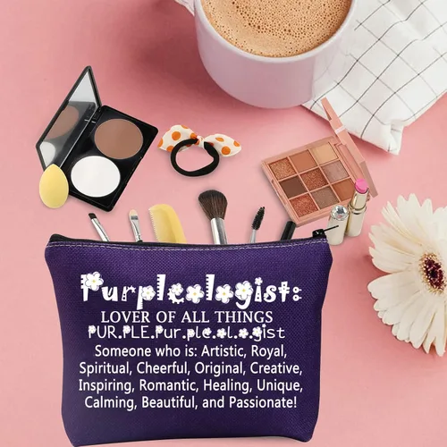 Miniatura 4 de TSOTMO Bolsa de maquillaje púrpura con cremallera para amantes de todas las cosas, regalo morado, bolsa de cosméticos diseñada para amantes