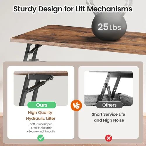Miniatura 6 de SEDETA Mesa de Centro con Tapa Elevable de 31.5" con Almacenamiento, Mesas de Centro Cuadradas para Sala de Estar, Mesa de Centro Estilo Granja
