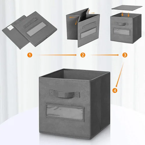 Miniatura 4 de Cubos de almacenamiento de tela (juego de 8) cubos de almacenamiento de 11 pulgadas, cubos de almacenamiento con 8 etiquetas, tarjetas de ventana