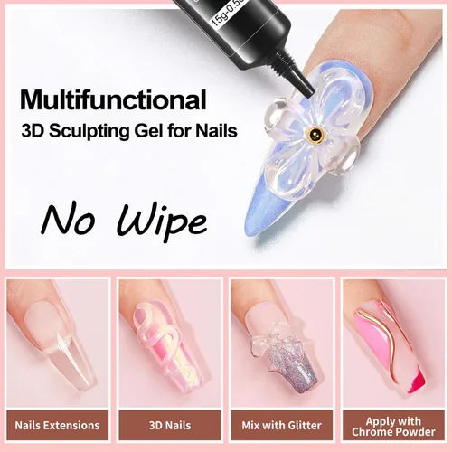Miniatura 3 de MUSILAN Gel para esculpir uñas 3D con limas de cristal de cristal, gel constructor transparente para uñas, moldeo para esculpir esmalte de uñas