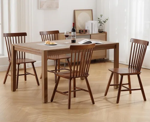 Miniatura 7 de Kmax Juego de 4 sillas de comedor vintage, sillas Windsor con patas de madera maciza, estilo campestre, nogal Nuez