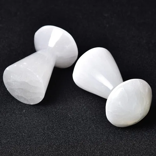 Miniatura 5 de JIC Gem Lámpara de selenita USB con forma de hongo blanco, pequeña lámpara de cristal de selenita de 3,1 pulgadas con base de soporte de luz