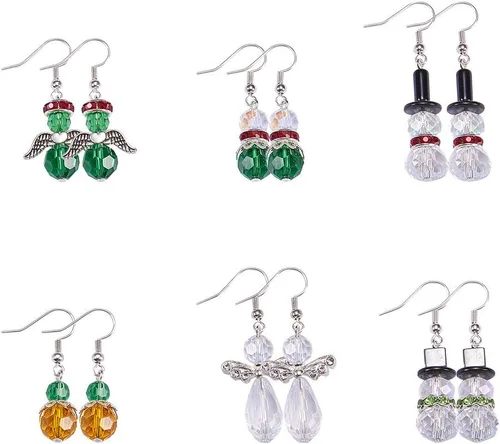 Miniatura 4 de SUNNYCLUE 1 caja de 10 pares de aretes de piel sintética de Navidad para árbol de Navidad, aretes colgantes de piel sintética con forma de lágrima