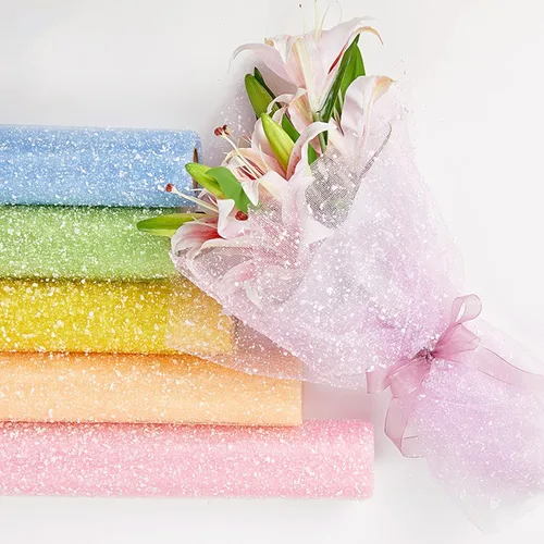 Miniatura 2 de Papel de Regalo de Flores de 19.7 pulgadas x 4 yardas, Malla de Hilo de Red con Puntos de Nieve para Empaque de Ramos de Florista para Fiestas DIY