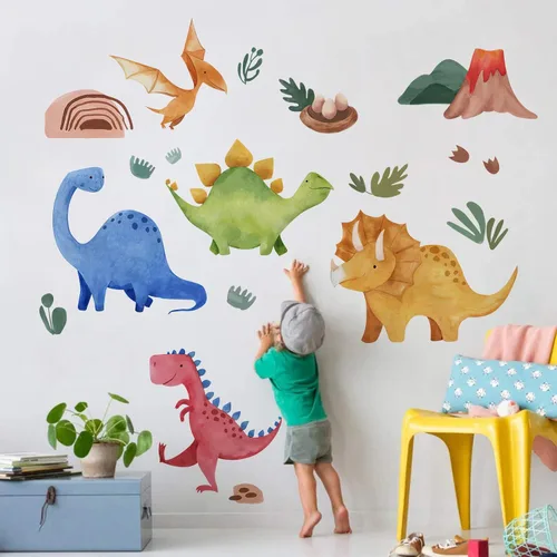Miniatura 7 de Yovkky Adhesivos de pared de dragón bebé, calcomanías de castillo de acuarela, pino, nube, luna, estrellas, decoración neutra para vivero de niños